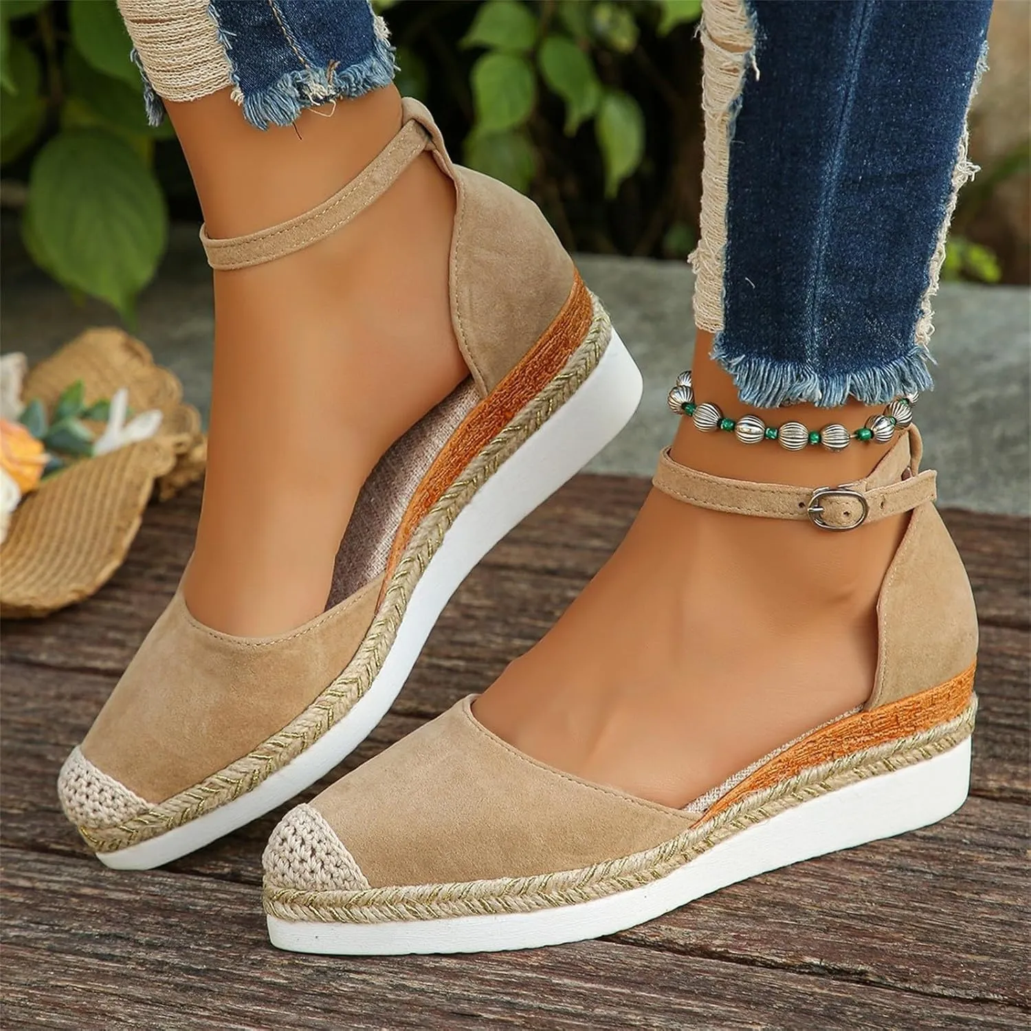 Wedge Sandals for Women Dressy Closed Toe Ankle Strap Suede Platform Wedge Shoes Summer Fashion Elegant Sandals
