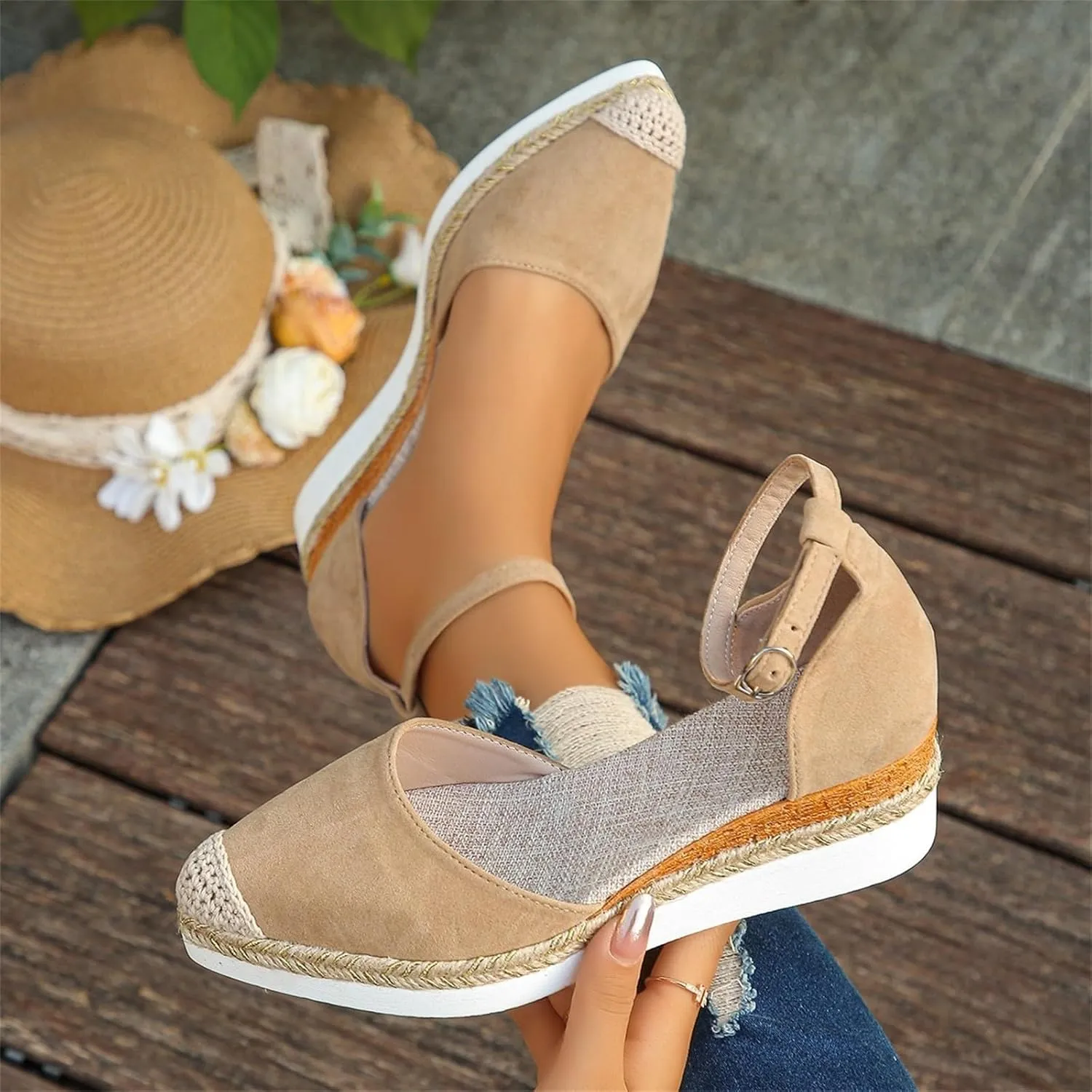 Wedge Sandals for Women Dressy Closed Toe Ankle Strap Suede Platform Wedge Shoes Summer Fashion Elegant Sandals