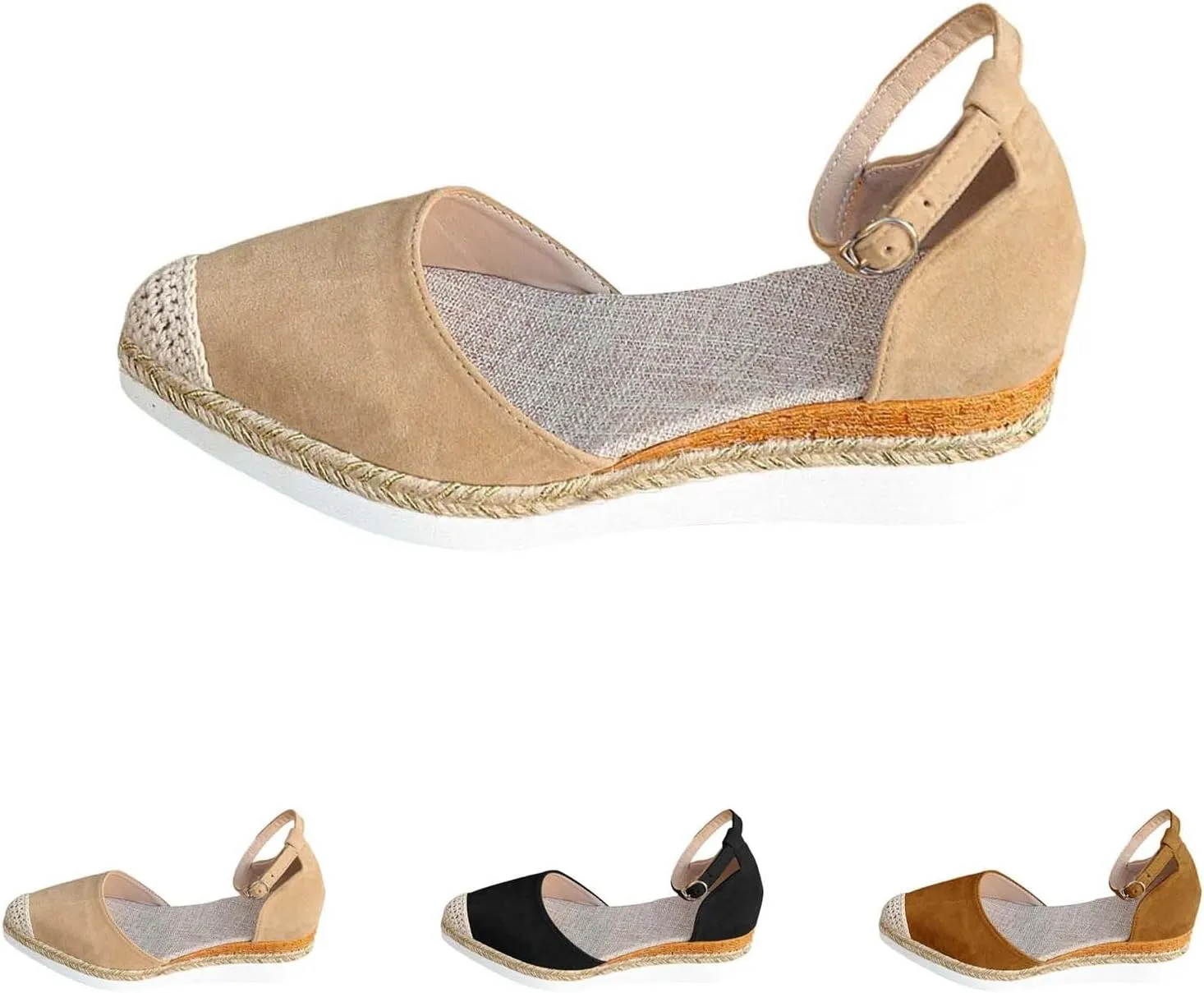 Wedge Sandals for Women Dressy Closed Toe Ankle Strap Suede Platform Wedge Shoes Summer Fashion Elegant Sandals