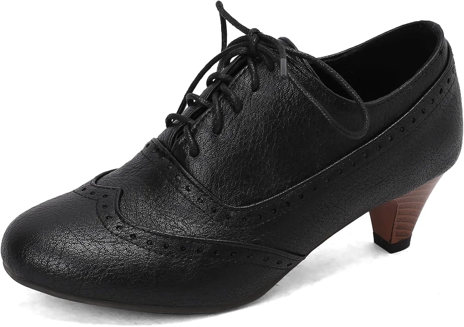 Women's Brown Classic Leather Stacked Heel Dress Mary Jane Round Toe Elegant Office Pumps