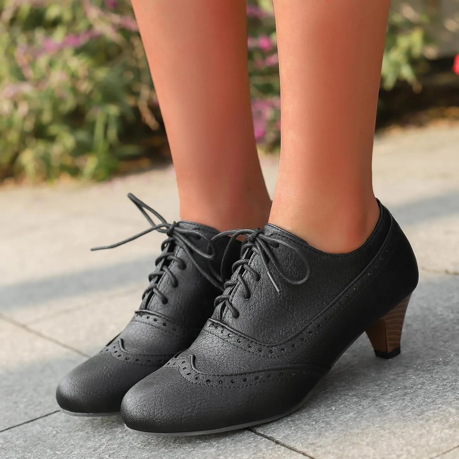 Women's Brown Classic Leather Stacked Heel Dress Mary Jane Round Toe Elegant Office Pumps