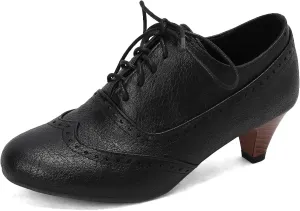 Women's Brown Classic Leather Stacked Heel Dress Mary Jane Round Toe Elegant Office Pumps